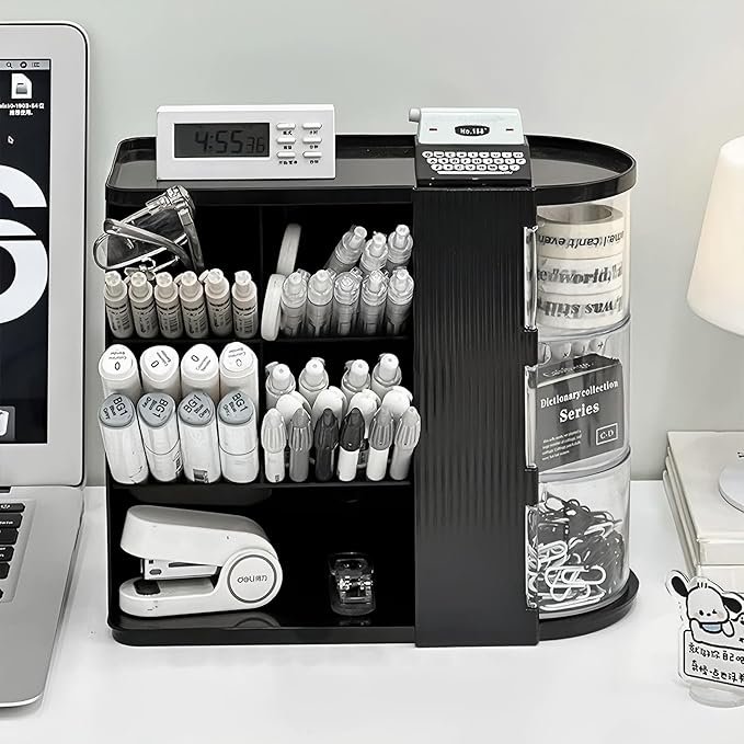 Desk Organizer with Pen Pencil Holder for Desk, Pen Organizer with 3 Drawers, Multi-Functional Desk Organization Deals and Accessories Desktop Storage for Office Home Art Supplies (Black)