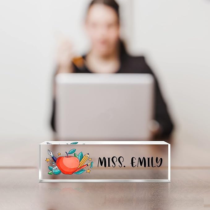Desk Name Plate Personalized, Premium Clear Teacher Acrylic Desk Name Plate, Personalized Name Plate for Desk, Office Decor for Women or Men Coworkers, Boss, Employee, Teacher