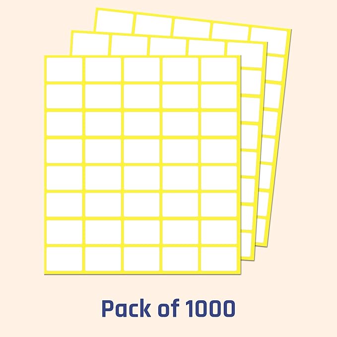 1000 Pack, 0.5" x 0.75" - White Labels Stickers for Writing, Price Stickers
