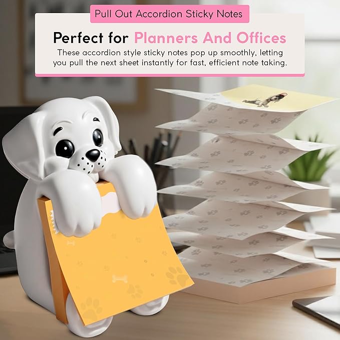 Resin Made 3" x 3" Cute Sticky Note Holder for Desk | Doodle Compatible Accordion Style Dog Pop Up Post it Note Dispenser, Pop Up Sticky Notes Dispenser for Office Holds, School & Office Desk Supplies