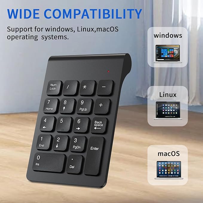cimetech Wireless Number Pad, 2.4G Numeric Keypad Numpad with USB Receiver, 18 Keys Portable Mini Keyboard for Laptop Notebook, Desktop, Surface Pro, PC - Black