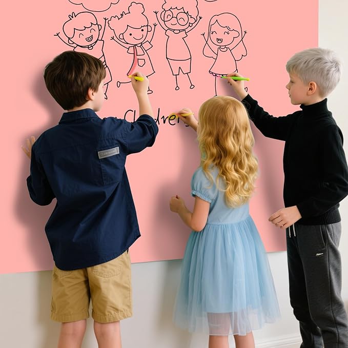 Magnetic Glass Whiteboard - 48"x36" Frameless Glass Dry Erase Board for Walls, Office, School, Home - Pink