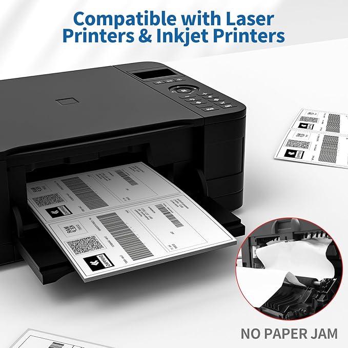 Half Sheet Shipping Labels - 1000 Counts, 8.5” x 5.5” Self Adhesive Shipping Label White Internet Mailing Labels 2 Per Page, Laser & Inkjet Printer Compatible [500 Sheets 8.5” x 11”]