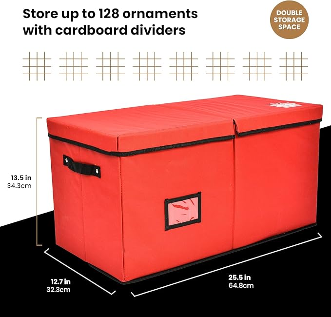 Holiday Cheer Premium Christmas Ornament Storage with 8 Tray – Christmas Storage Container with Dividers Perfect for Holiday Decorations– Fits 128 Holiday Ornaments – Tear-Proof Fabric