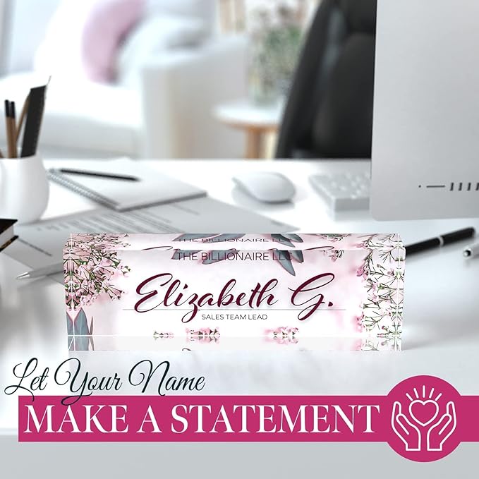 Desk Name Plate Personalized, Custom Name Plates, 2½/x8 Inches, Thick Crystal-Clear Acrylic, Gift Box, Office Desk Decor. USA Made by ACRYLUXE (Glowing)