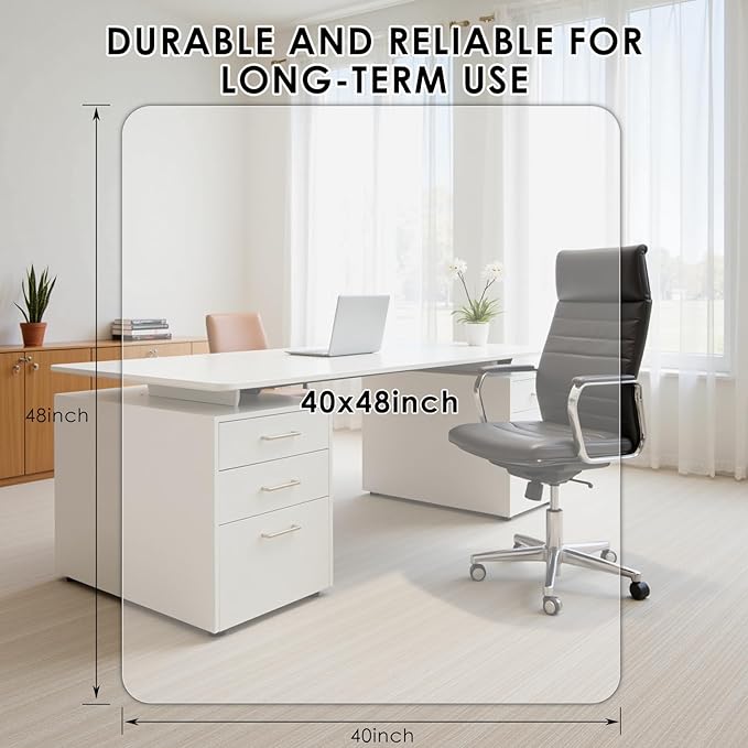 Kuyal 1/5" Thick Office Chair Mat, 40" x48" Heavy Duty Hard Computer Chair Mat, Under Desk Protector Carpeted Floors Mats, Easy Chair Movement, Can be Used on Carpet or Hard Floor, Ship Flat