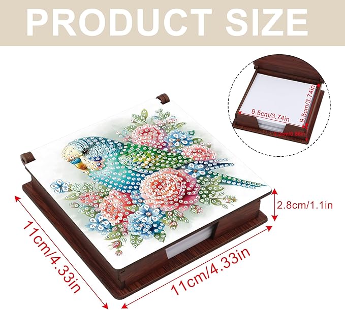 Formeydemi Bird Diamond Painting Kit Note Box,Memo Paper Storage Box Diamond Art,Sticky Note Holder Diamond Art,Diamond Painting Memo Pad For Office Desk. (Bird)