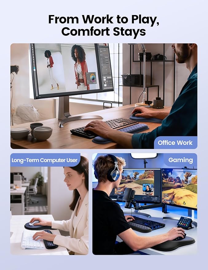 meatanty Keyboard and Mouse Pad Wrist Rest Set, Ergonomic Wrist Pad Support, Computer Hand Palm Rest Combo, Memory Foam Typing Desk Accessories Carpal Tunnel Cushion, Laptop Office Home - Blue & Gray