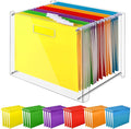 24 Hanging File Folder with Acrylic Organizer for Letter/a4 Size Desktop Clear File Storage Box with Handles for Home Work Office Use(Rainbow,Classic)