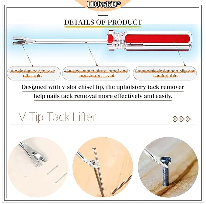 Upholstery Carpet Staple Remover and Nail Puller Remover Tool Set - Staple Puller & Tack Lifter Fastener Remover for Furniture Floor Wall Wood Case Car Photo Frames (4-PK)