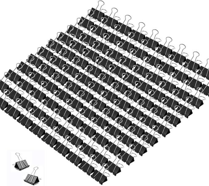 Office Mini Binder Clips, 144 Pack, 5/8 Inch, Black, Standard 15mm, Fold Clamp, Paper Clips