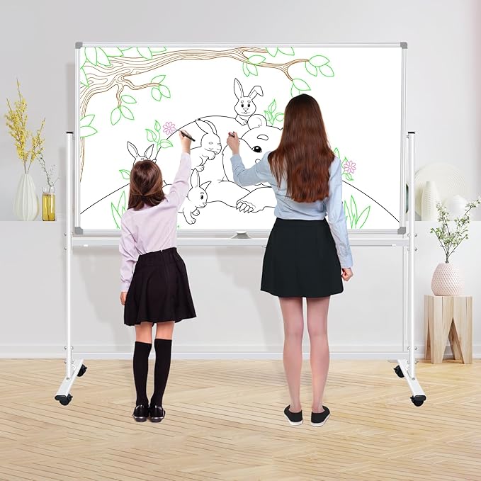 Large Rolling White Boards 60X36, Double-Sided Mobile Magnetic Whiteboard on Wheels, 5' x 3' Whiteboard with Stands, Dry Erase Board with Stand Up White Board for School, Office, Home
