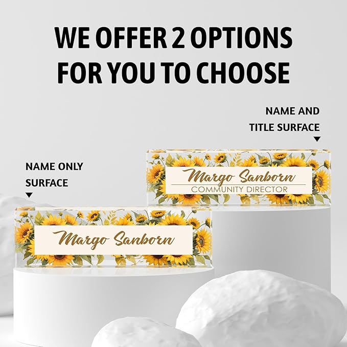 Personalized Office Name Plate, Custom Name Plate for Desks, Office Desk Decorations Gift for Women Men, Acrylic Desk Name Plate for Teacher Coworkers Staff Boss (Sunflower)