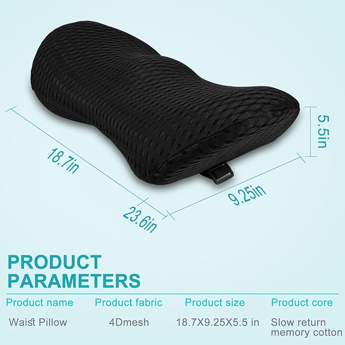 Lumbar Support Pillow, Memory Foam pad is Used to Relieve Lower Back Pain, which can be Easily Fixed with Bandages (Black) in The Back of Office Chairs, Cars, beds and Other Places…, CY0045