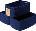 Small Storage Baskets for Organizing | Closet Organizer Bins | Shelf Toy Basket | Woven Rope Baskets | Cube Decorative Box | Shallow Basket | 13x8.5x5.1” | 3 Packs Navy Blue