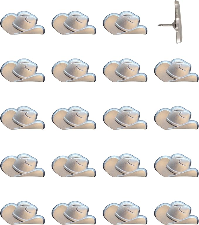 Cowboy Hat Push Pins - Silver Cowboy Hat Map Pins for Cork Boards, Maps, or Lapel Use - Designed in USA - Set of 20