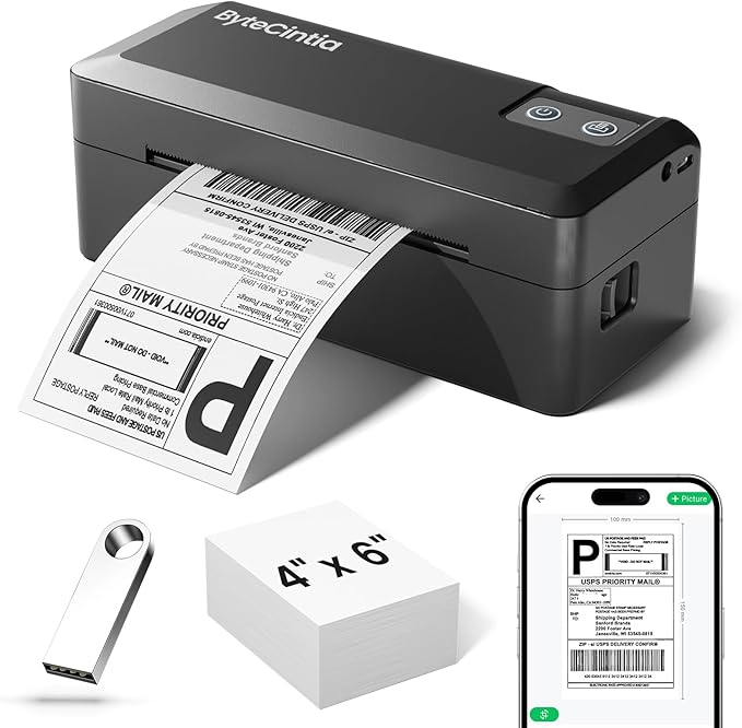 Bluetooth Thermal Shipping Label Printer, 4x6 Shipping Label Printer for Small Business, Support Android, iOS, Windows & Mac, Works with Amazon, Ebay, Shopify, Etsy