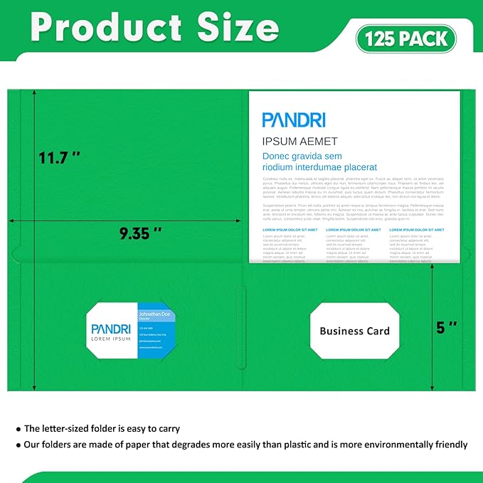 Two Pocket Folders, PANDRI 125 Pack 2 Pocket Folders, Letter Size Paper File Folder for School Office Home Business, Assorted 5 Colors