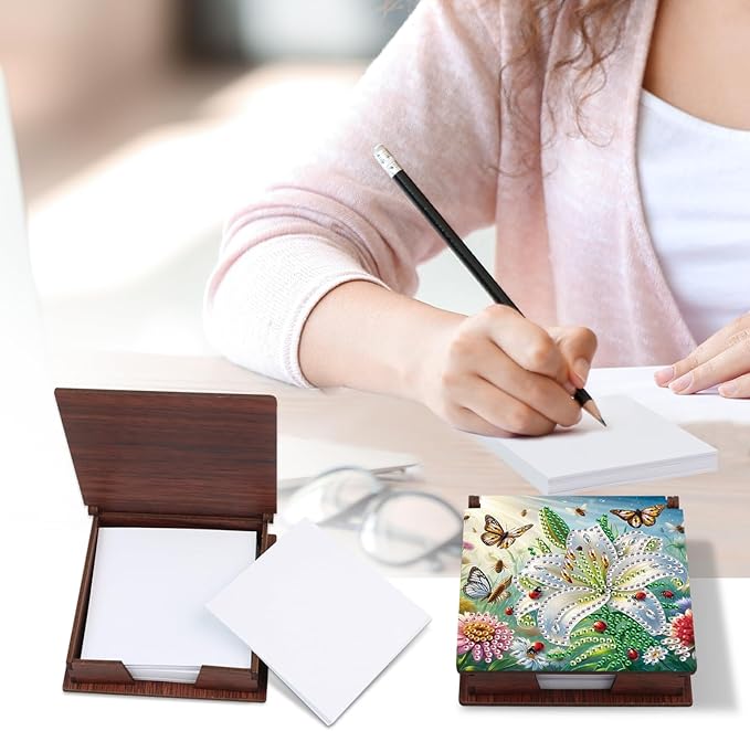 Formeydemi Flower Diamond Painting Kit Note Box,Memo Paper Storage Box Diamond Art,Sticky Note Holder Diamond Art,Diamond Painting Memo Pad For Office Desk. (Flower)