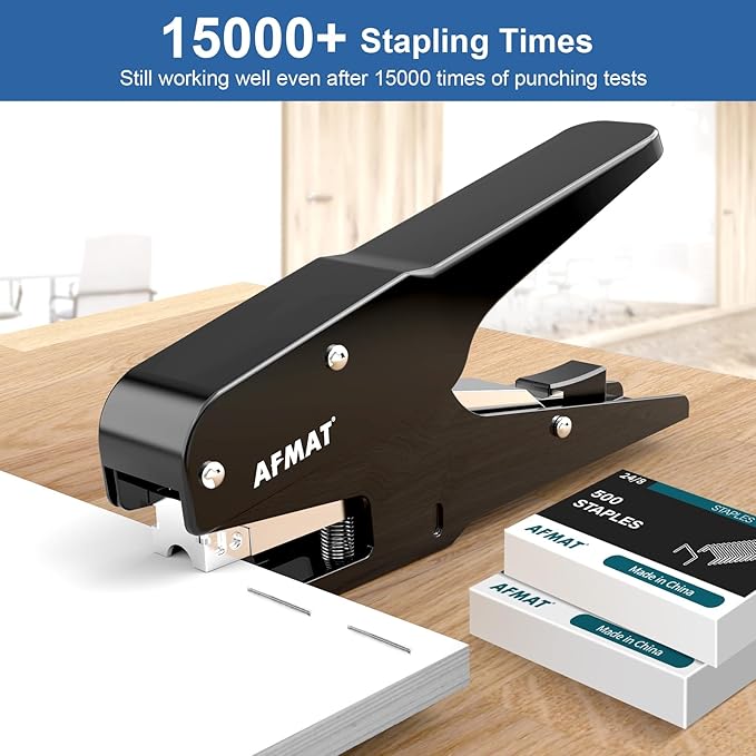 AFMAT Effortless Plier Stapler, Metal 35 Sheet Stapling Plier, 15000+ Stapling Times, with Staples & Reload Button, Handheld Stapler Heavy Duty, Space Save Size, Good for Office, Home, School, Black