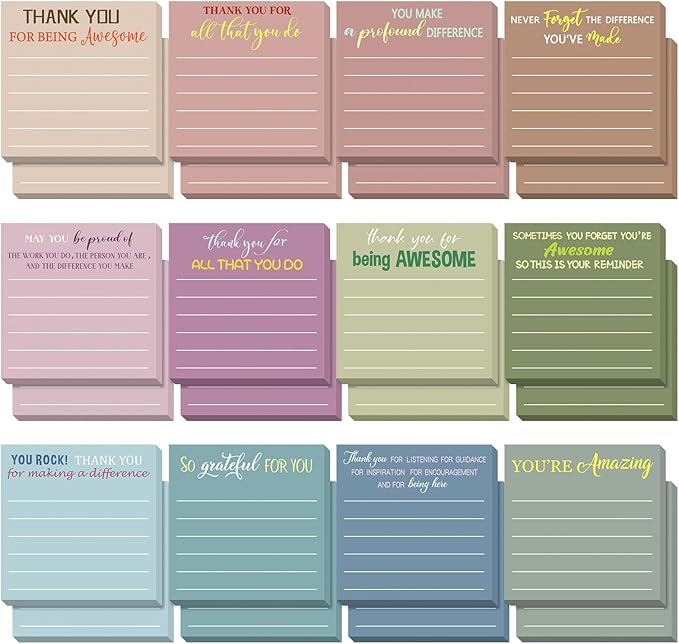 Yinder 48 Pcs Employee Appreciation Sticky Notes New Year Gift Bulk Motivation Sticky Note Pads Inspirational Gift for Teacher Nurse Staff Coworker Office Supply 3 x 3'' (Appreciation,Morandi)