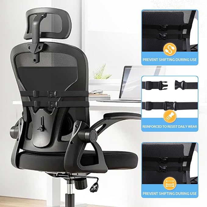 Large Lumbar Support Pillow for Office Chair, Car Seats and Home Desks, Ergonomic Back Support with Double Adjustable Straps, Machine Washable Cover, Black