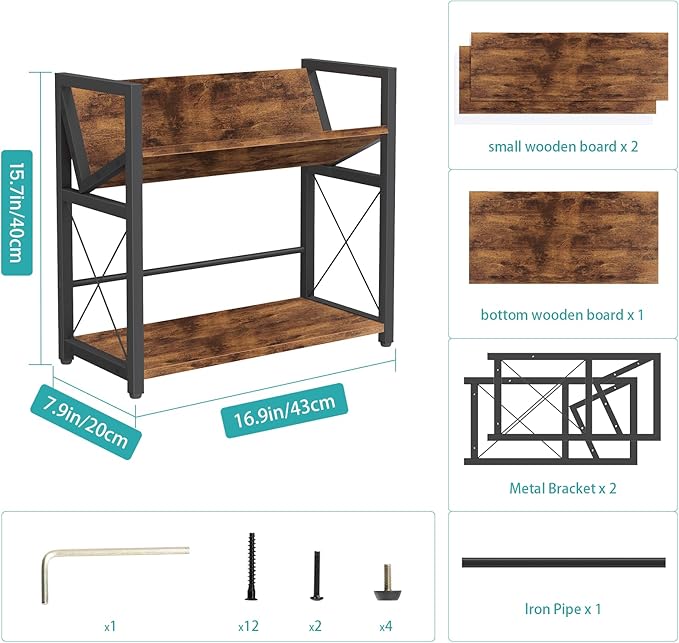 ELITEROO Desktop Bookshelf, 2 Tier Desk Shelf Organizer, Wooden Tabletop Bookcase, Small Desk Top Book Rack for Office, Home, Bedroom, Small Space Storage and Display, Rustic Brown