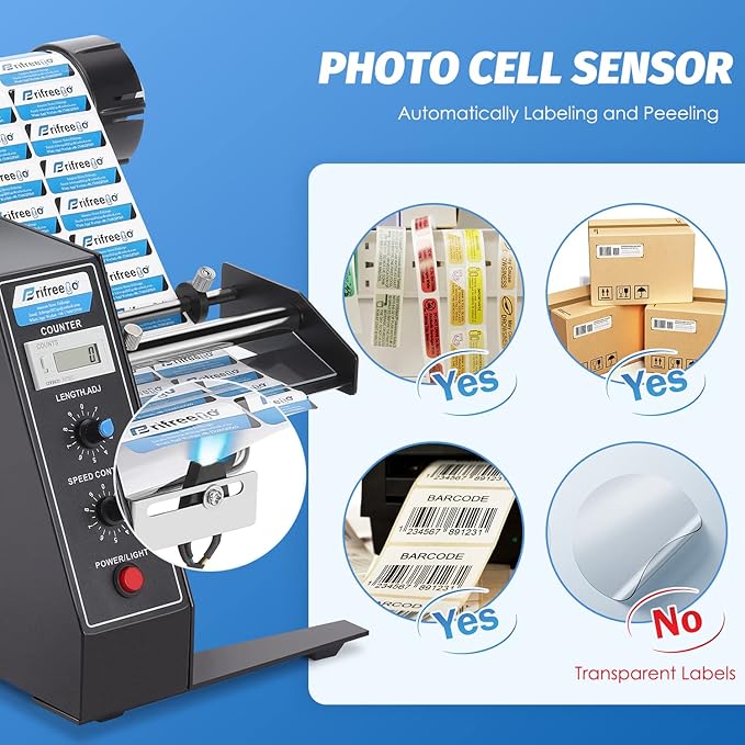 Automatic Label Dispenser, 0.12"-5.9" x 0.16"-5.5", 0-999999 Auto Counting, Electric Label Stripper AL-1150D with Speed Adjustable Photo Cell Sensor