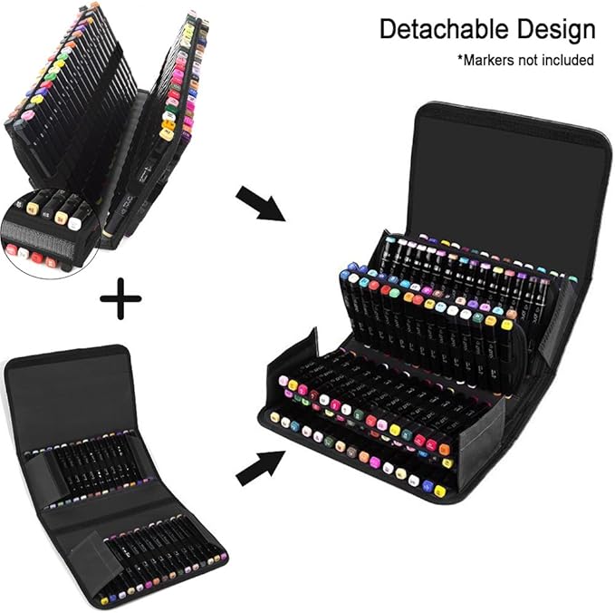 ADVcer Marker Case 120 Storage Holders, Foldable Extendable Oxford Lipstick Organizer with Carrying Handle, Shoulder Strap, QR Buckle, Zip Pocket for Copic, Prismacolor, Dry Erase, Color Paint Markers