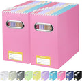 BALEINE File Organizer Box, Cardboard File Folder Organizer with Handle for Letter Size, Portable Collapsible Hanging Filing Box for Home Office Document Storage (2 Pack, Pink)
