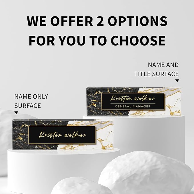 Desk Name Plate Personalized, Custom Name Plates for Desks, Office Desk Decor, Marble Design Clear Acrylic Glass Block, Personalized Office Gifts for Women Men Boss Teachers Coworker Appreciation Gift