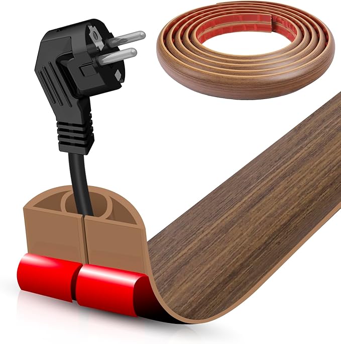 Floor Cord Cover Cable Cavity Self Adhesive Cord Hider Floor 10FT Floor Cable Management Power Cord Protector Floor Electric Cord Covers for Offices, Gym, Exhibitions (Misty Brown Wood, 1.18" x 10')