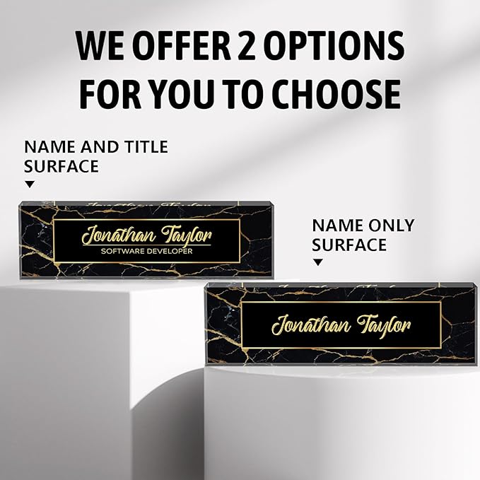 Custom Desk Name Plate Personalized, Acrylic Name Plate for Desk, Office Desk Decor for Women and Men, Employee Appreciation Gifts Office Gifts for Boss, Manager, Teacher, Nurse (Black Gold Marble)
