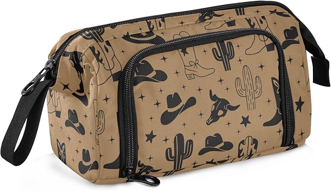 Western Cowboy Brown Pencil Case Pouch Big Capacity Pencil Bag Box Organizer Pen Case with Handle Stationery Organizer for Girls Boys Women School College Office