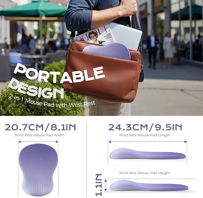 Ergonomic Mouse Pad with Wrist Rest - Purple Mousepad Wrist Support, Memory Foam with Massage Design Wrist Rest for Mouse
