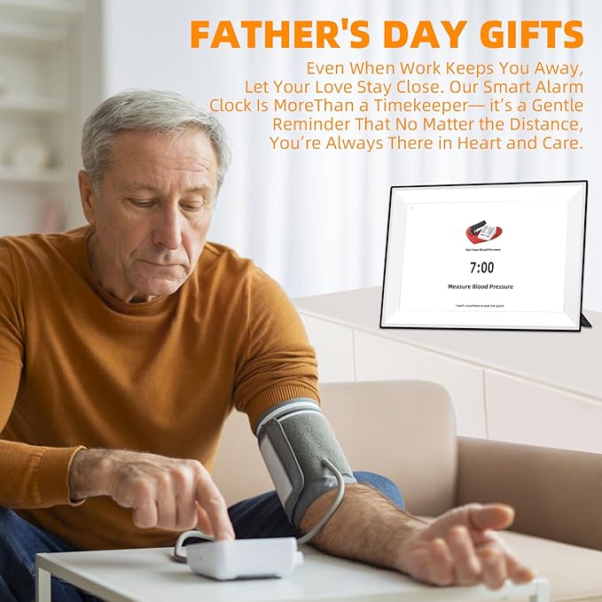 10.1" Easy to Use Touch Screen Digital Clock with 64 Sets of Custom Alarm Clocks,3 Ringtone Options,Dementia Clock with Day and Date of Week,Clock for Seniors, Auto DST,Gfits (White)