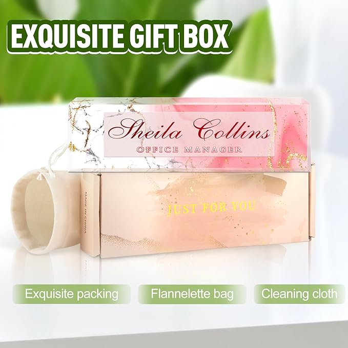 Custom Acrylic Name Plate for Desk, Employee Appreciation Gifts, Office Decor, Personalized, Funny Office Gifts for Coworkers Boss Teacher (Pink/White)