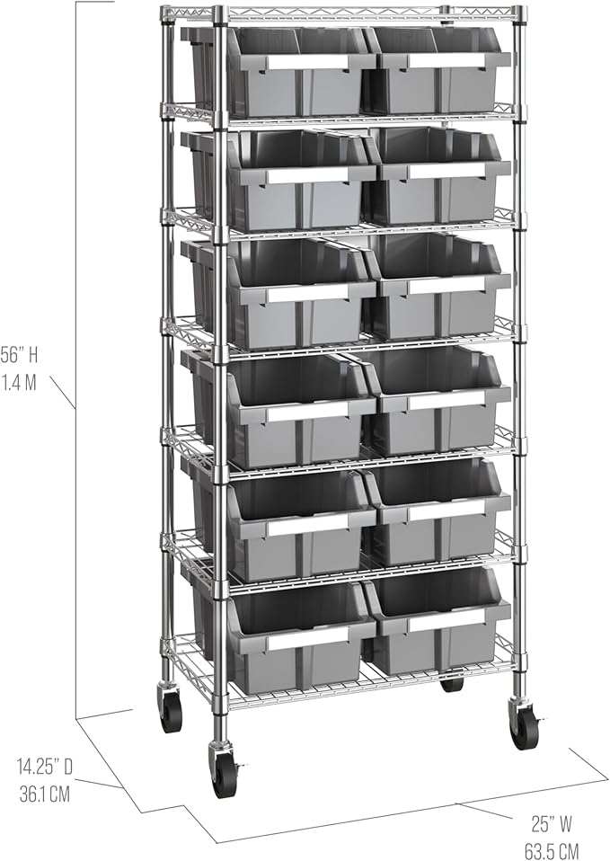 Seville Classics Heavy Duty NSF Bin Rack Solid Steel Wire Shelving Storage Unit, Patented Organizer for Garage, Warehouse, Office, Restaurant, Classroom, Kitchen, Gray, Includes 12 Bins
