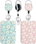 2 Pack Flower ID Badge Holder with Heavy Duty Retractable Reel Keychain for WomenStudents,Teachers, Nurses, Office Use