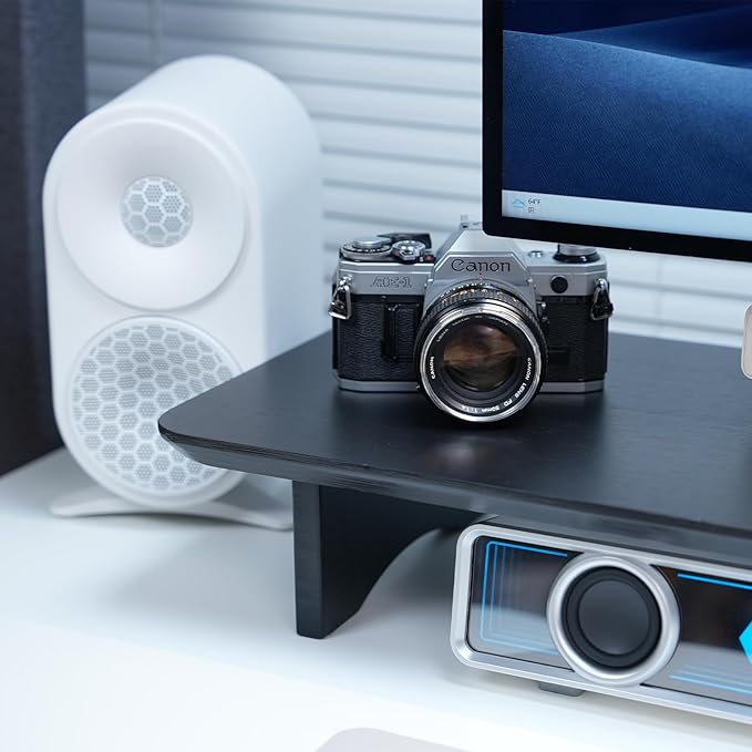 Bamboo Dual Monitor Stand Riser Black, 2-Tier Desk Monitor Riser for 2 Monitors, Supports for PC Computer Monitor, Printer, Heavy TV Riser up to 300 lbs