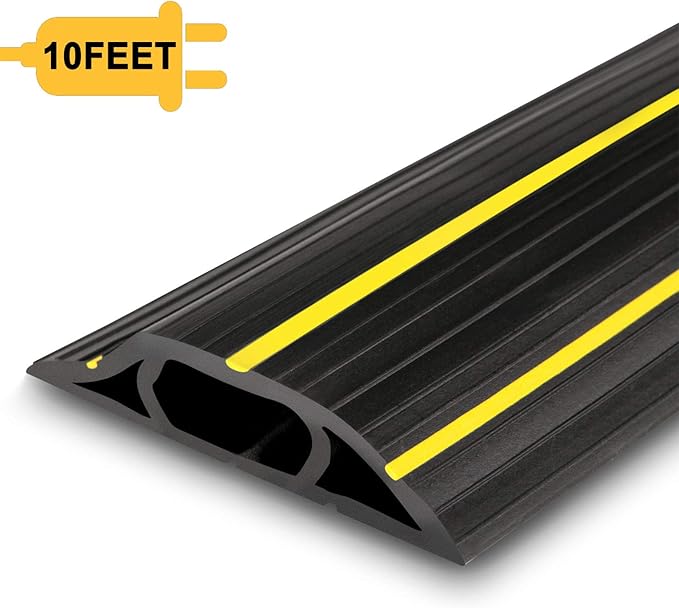 AGPTEK Heavy Duty Floor Cable Cover Cable Protector, 10 Ft Floor Cord Protector 3 Channels Floor Cord Cover (Mid Channel 0.93") Contains Cords, Cables and Wires, Good for Office, Home, or Outdoor