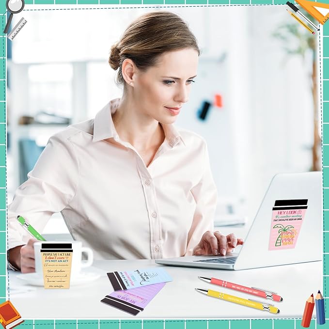 36 Sets Sarcastic Notepads with Sayings Ballpoint Pens Funny Sticky Notes with Snarky Sarcastic Pens Gifts for Coworker Employee Teacher Nurse Office Supplies