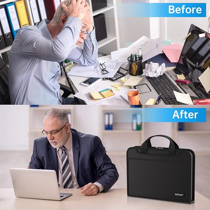 ENGPOW Accordion File Organizer, Fireproof Expanding File Folder with 13 Pockets Document Organizer with Handle & Labels, Portable Home Travel Safe Storage for Letter A4 Files and More, Black