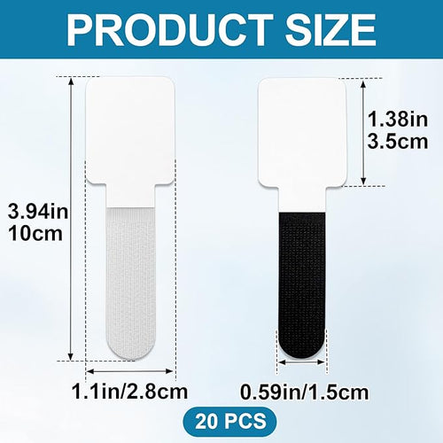 20pcs Hook and Loop Cable Ties, 3.94 Inch Self Adhesive Cable Management Straps for Desktop Network Wires, Adjustable Reusable Appliances Cord Organizer for Office Home Desk - Black, White