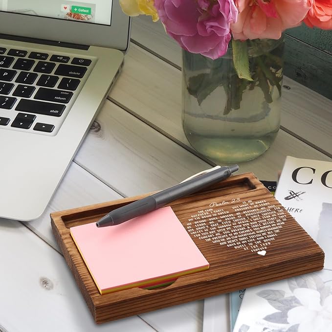 Psalm 23 Sticky Note Holder, The Lord is My Shepherd Christian Gifts, Religious Wooden Desk Accessories for Men Women Coworkers, Bible Verse Inspirational Prayer Note Pad Holder ZSS80