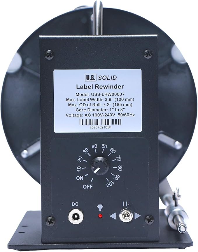 U.S. Solid Automatic Label Rewinder Machine, Label Rewinding Machine for Label Printers, Adjustable Core Holder 1"–3", Max Label Width 3.9", Roll Diameter 7.2"