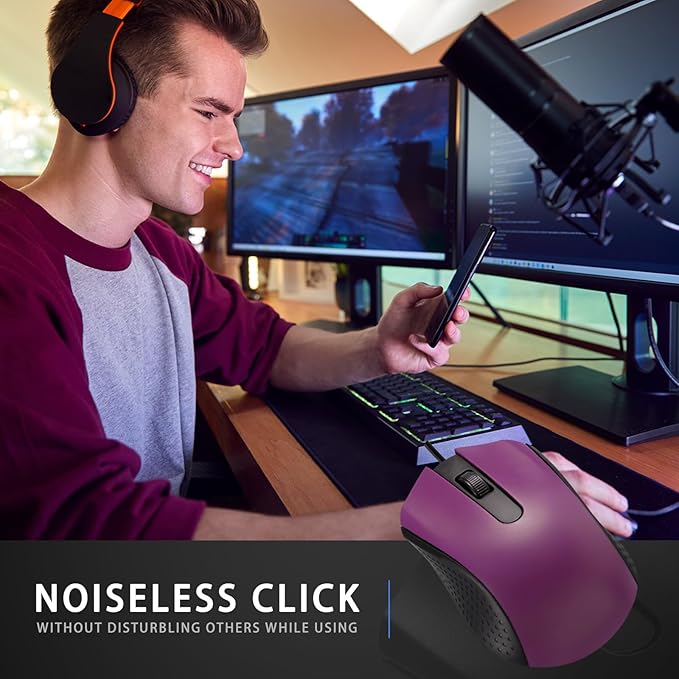 Hoteam 12 Pcs Purple Wired Computer Mouse Bulk Cord USB Computer Mice Ergonomic Wired Mouse for Pcs, Computers, Laptops, Gaming Office Home Supplies