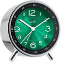 Super Silent Metal Alarm Clock,Beep Wake Round Alarm Clock with Strip Night Light,Battery Operated,Easy Set,Simple & Retro for Desk, Bedroom and Home Decoration(Emerald Green)