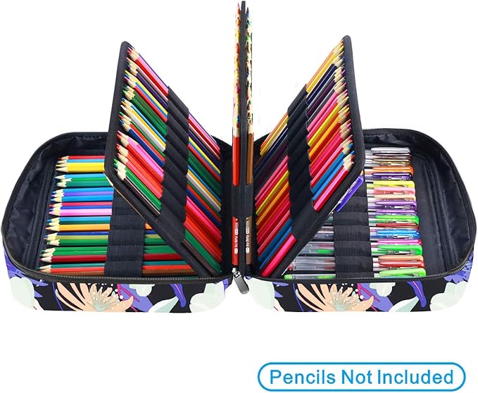 YOUSHARES Colored Pencil Case 220 Slots Pen Case Organizer With Handy Wrap & Zipper, Multilayer Holder for Prismacolor Colored Pencils & Gel Pen (Flower)