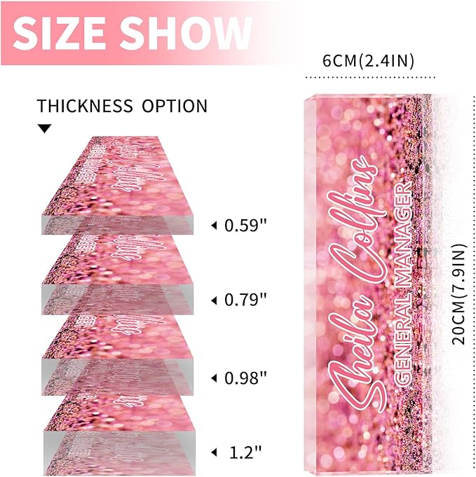 Custom Name Plate for Desk, Employee Appreciation Gifts, Acrylic Desk Name Plate Personalized, Office Decor, Funny Office Gifts for Coworkers Boss Teacher (Pink Glitter)